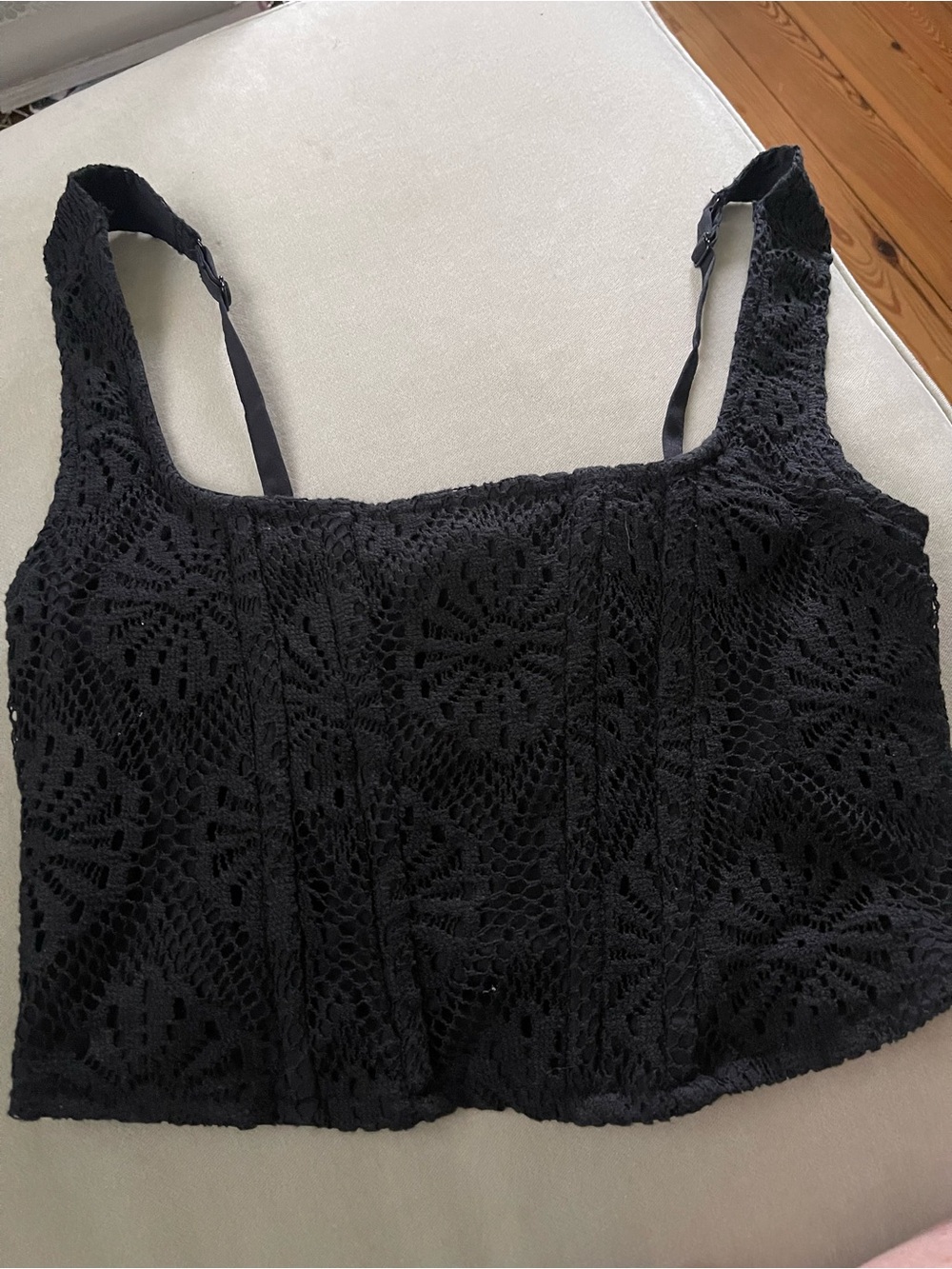 American Eagle Lace Crop Tank Top - Black XS